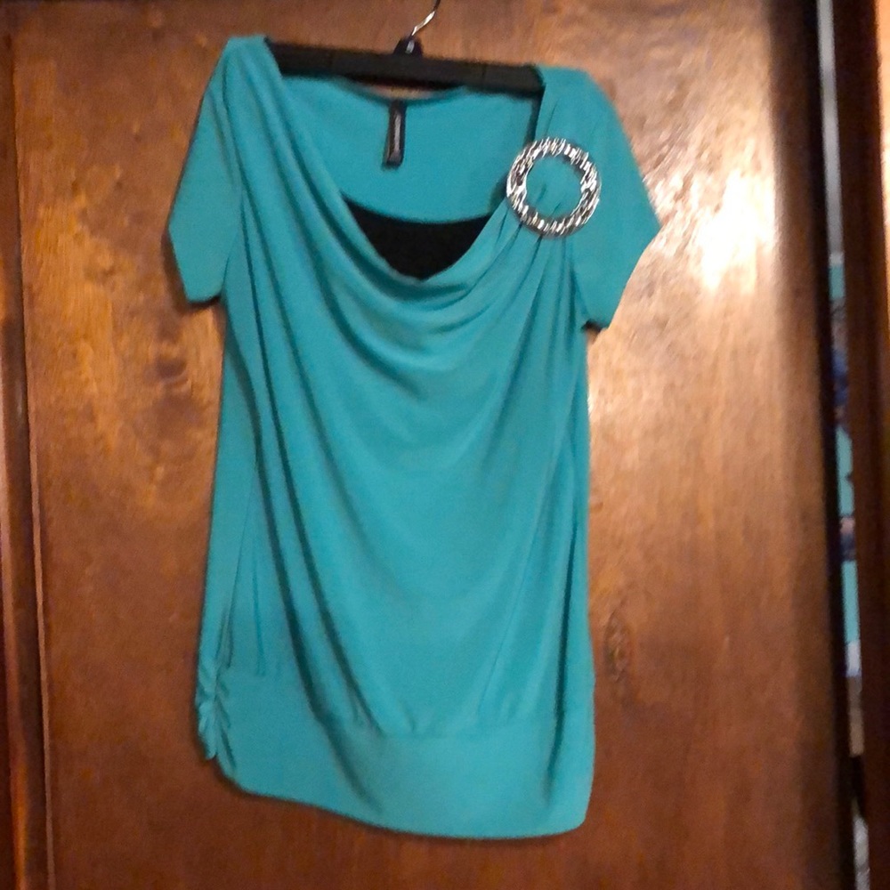 Jason Maxwell petite medium blouse teal/black